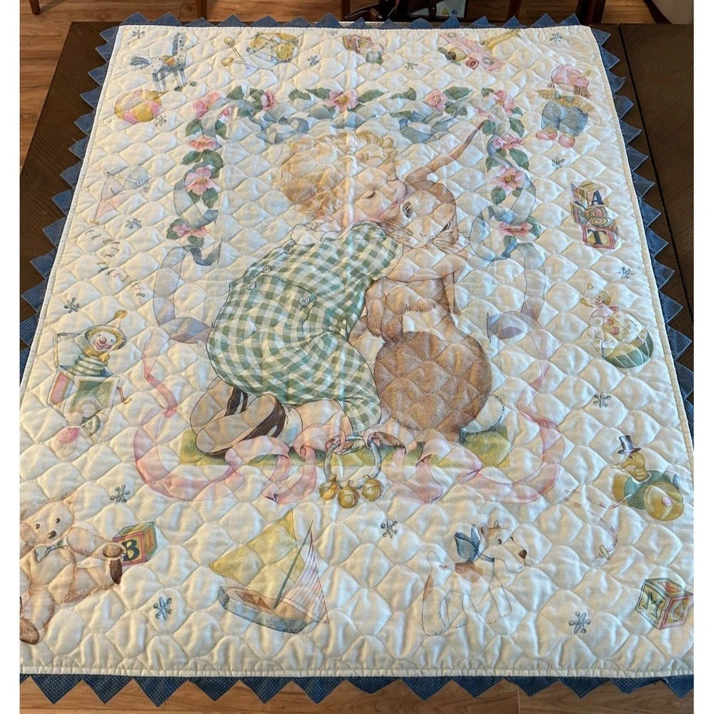 Handmade Daisy Kingdom 1997 Toy Treasures Quilt Lovey Baby Blanket 36